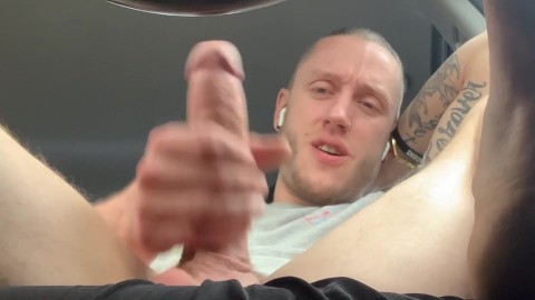 Guys almost gets caught busting a huge nut in his car