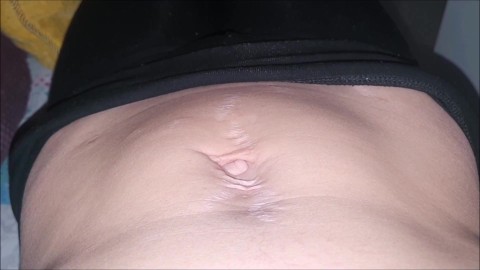 Relaxed belly button close up and breathing