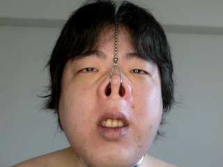 solo male, nose hook, 鼻責め, pig