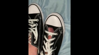 Sliding my dick in my black converse shoes