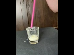 Using Wife’s Jeffree Star Straw to play with my cum, if she knew she’d go crazy!!