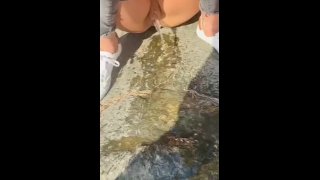Horny pussy pissing at the lake