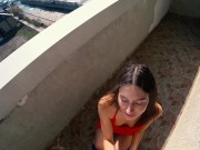 Preview 2 of Risky public POV Fuck of russian beauty on the balcony 4K