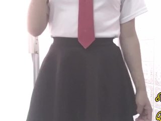 female orgasm, lenceria, schoolgirl uniform, bathroom