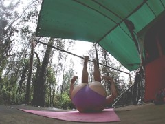 Yoga by my tent in the rain from harry potter pants and a christmas tee to panties and titties