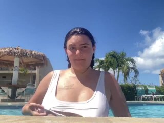 flashing my ass and titties while playing in the pool