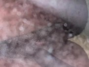 Preview 4 of WET HAIRY PUSSY DILDO FUCKED AND PISSING WHILE PARENTS IN ANOTHER ROOM