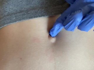 lesbian belly fetish, gloves fingering, medical fetish, solo female