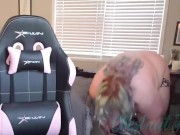 Preview 4 of SSBBW fat ass stuck in gaming chair while voyeur watches on cam - TRAILER