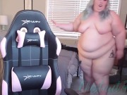 Preview 5 of SSBBW fat ass stuck in gaming chair while voyeur watches on cam - TRAILER