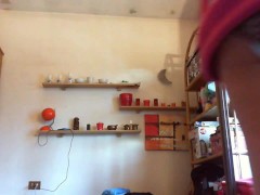 Nicoletta cleans an old attic wearing a huge dirty diaper under her panties