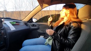 Blowjob In A Car With The Season Of Swallowing Cum Open
