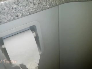 Travelling girl removing and inserting her period cup_and peeing on airplane