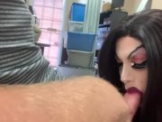 Preview 3 of Crossdresser pulling giant cock out gagging and servicing it like a sissy cum whore drag queen