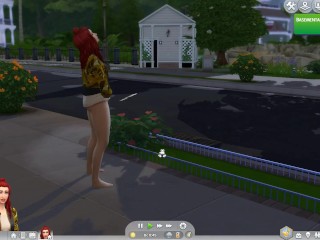 Бомжиха лижет себе на улице the Sims 4 [gameplay]