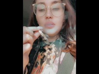 woman smoking cigar, brunette, ashtray, femdom human ashtray
