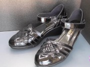 Preview 3 of Shoe fetishism Ejaculate in black sandals