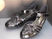 Preview 4 of Shoe fetishism Ejaculate in black sandals