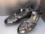 Preview 5 of Shoe fetishism Ejaculate in black sandals