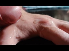 Close up cum in hand fetish