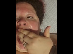 Facial and then she eats the cum off her face bbw ssbbw