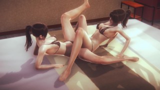 Cute Aziatische school lesbische panty tribbing