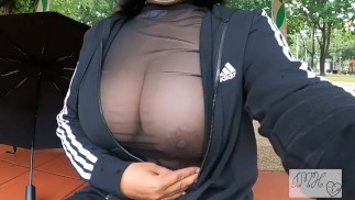It's Raining! Took a Walk In a Sheer SeeThru Shirt - Big Boobies Flash