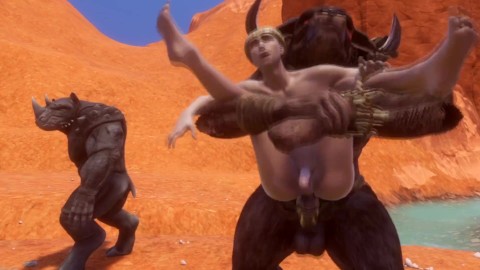 Sissy kerel ontmoet twee Alpha Minotaurs (3D)