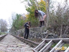 Naughty Girls Piss Near The Railway