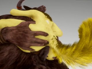 furry animation, rough, 3d, big cock