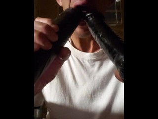 3BBC DILDOS vs 1 Mouth...Stuffing Fat Black Dildos down my Throat, Gagged n Double Stuffed