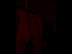 Dirty slut fucks herself on stripper pole