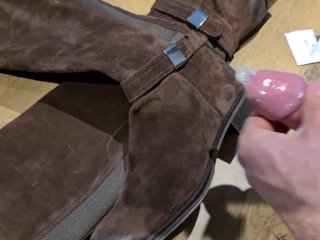 Cum on boots in condom