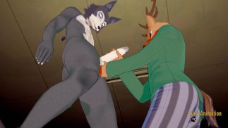 Beastar Yaoi - Louis 手淫 Legosi 并在他的脸上射精，然后用中出操他