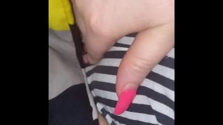 Bbw masturbating with Remote over her shorts 