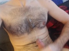 cumming on my hairy chest