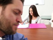 Preview 1 of Petite Schoolgirl Arielle Faye Seduces The Principal To Fuck