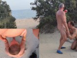 Viejo chupa diversión y semen en la playa pública - Amateur Mayor Joven