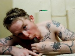 Trans Boy Gagging and Belching On BBC Blowjob Handjob POV