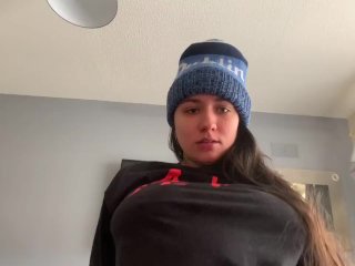 CUTE GIRL_IN BEANIE AND ANKLE_SOCKS GAGS ON COCK AND GETS DEEPSTROKED