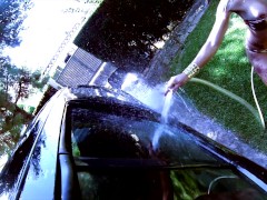 Video Blonde Carwash Girl Cleaning Up His Cock