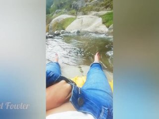 I walk by a Difficult path in the mountain's Forest for do_something near the_waterfall