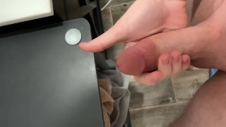 Jerking My Cock While Using My Toy Then Cumming On The Shelf