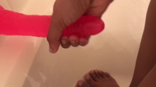 Sweet girl rubs your dick *POV* ( showing feet)