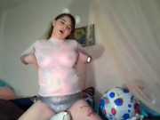 Preview 6 of Live Looner Balloon Play Paddling my Ass pink on my big balloons B2p Sit2pop & Humping big balloons