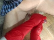 Preview 3 of Cumming hard from my jerking off with rubber gloves POV
