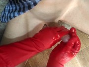 Preview 4 of Cumming hard from my jerking off with rubber gloves POV