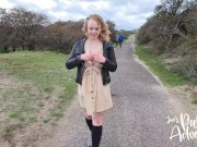 Preview 5 of Risky public outdoor flashing & fucking my dildo on the beach