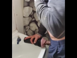 Farm Hunk on Break Pounds Fleshlight on Bathroom Sink till Cum