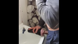 On Break A Farm Hunk Pounds Fleshlight On The Bathroom Sink Until Cum